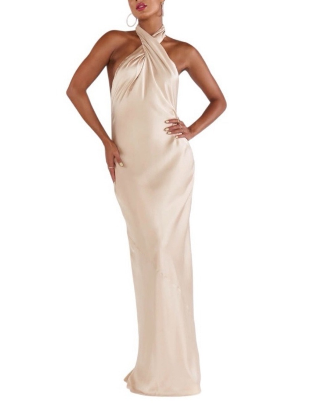 Show Me Your Mumu Jasmine Halter Maxi Dress S Champagne Luxe Satin‎ Elegant